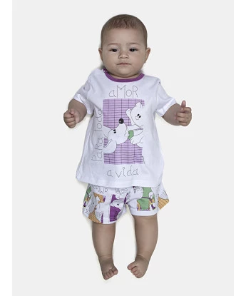 Pijama Feminino Bebe Manga Curta e Short