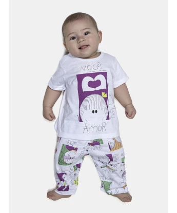 Pijama Feminino Bebe Manga Curta e Calça