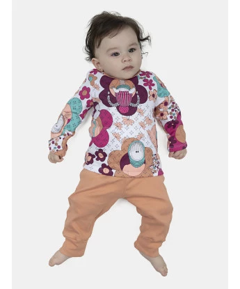 Pijama Feminino Bebe Body Manga Longa Moletinho e Calça Canelada