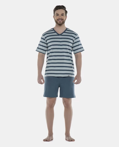 Pijama Masculino Adulto Manga Curta e Short Decote V
