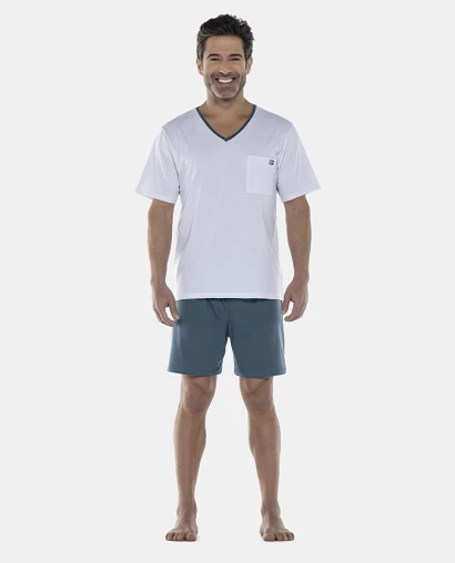 Pijama Masculino Adulto Manga Curta e Short Decote V