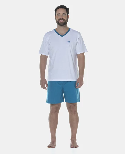 Pijama Masculino Adulto Manga Curta e Short Decote V