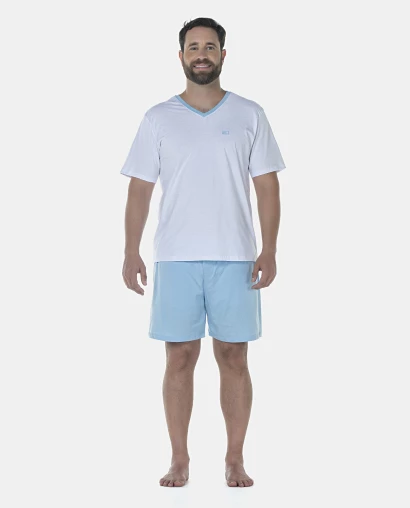 Pijama Masculino Adulto Manga Curta e Short Decote V