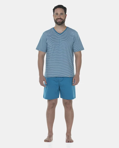 Pijama Masculino Adulto Manga Curta e Short Decote V