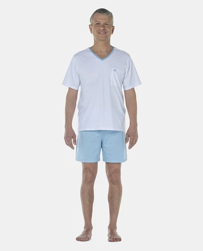 Pijama Masculino Adulto Manga Curta e Short Decote V