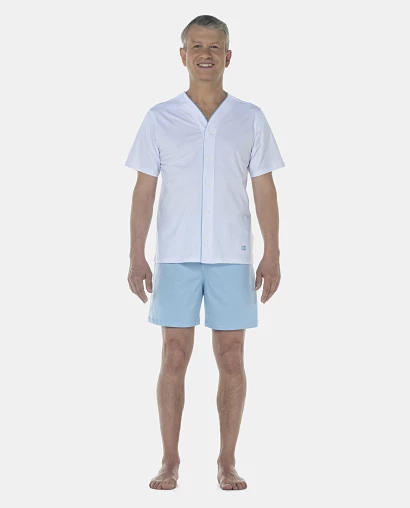 Pijama Masculino Adulto Manga Curta Com Abertura e Short