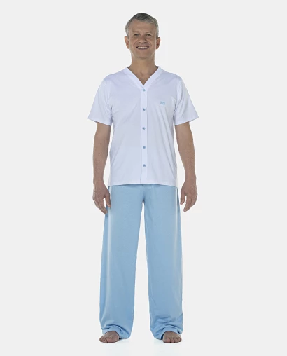 Pijama Masculino Adulto Manga Curta Com Abertura e Calça