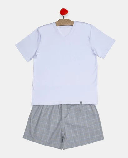 Pijama Masculino Adulto Manga Curta e Short Tricoline