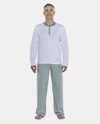 Pijama Masculino Adulto Manga Longa Com Abertura Frontal e Calça
