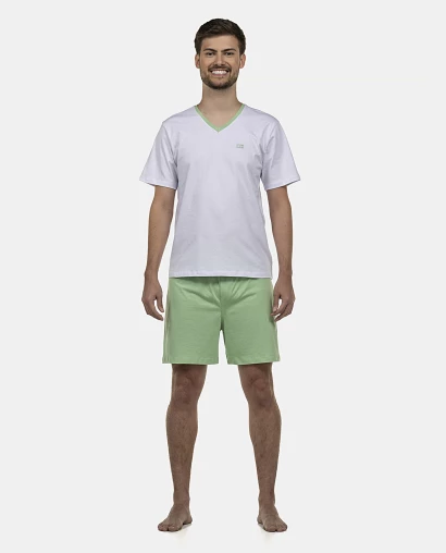 Pijama Masculino Adulto Manga Curta Decote V e Short