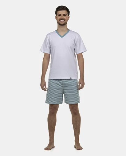 Pijama Masculino Adulto Manga Curta Decote V Short