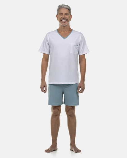 Pijama Masculino Adulto Manga Curta  Decote V e Short