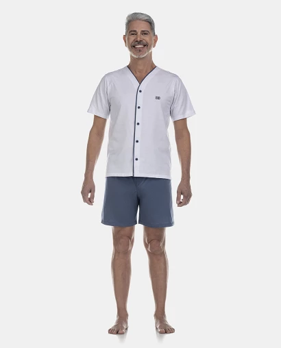 Pijama Masculino Adulto Manga Curta Com Abertura e Short