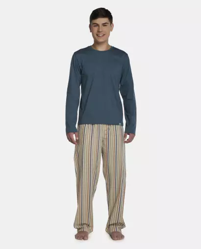 Pijama Masculino Adulto Manga Longa e Calça Tricoline