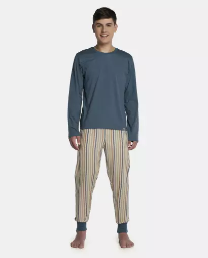 Pijama Masculino Adulto Manga Longa e Calça Tricoline