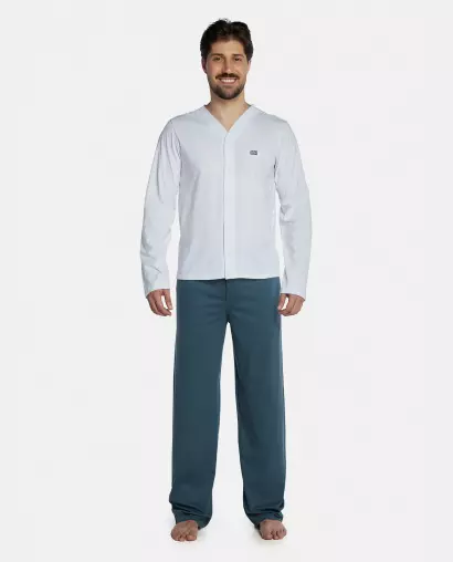 Pijama Masculino Adulto Manga Longa Com Abertura e Calça