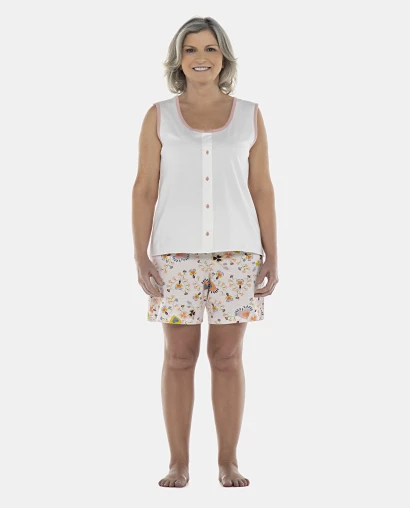 Pijama Feminino Adulto Regata Aberta e Bermuda