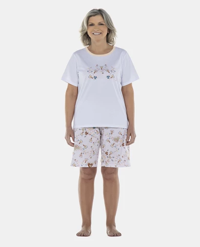 Pijama Feminino Adulto Manga Curta e Bermuda