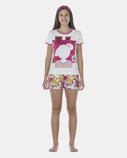 Pijama Feminino Adulto Baby-Look Manga Curta e Short
