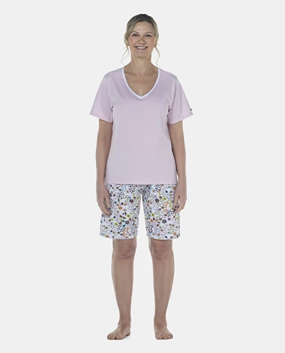 Pijama Feminino Adulto Manga Curta e Bermuda