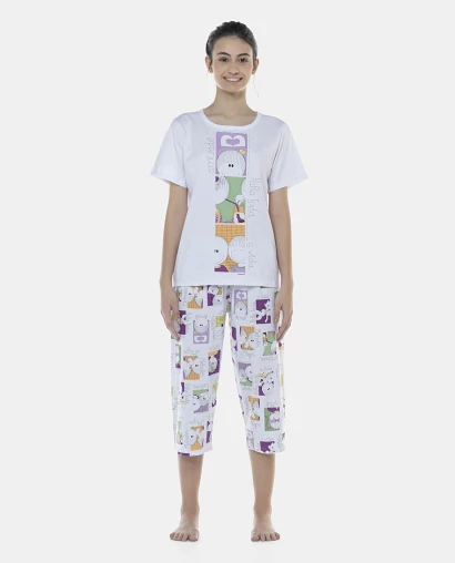 Pijama Feminino Adulto Manga Curta e Corsário