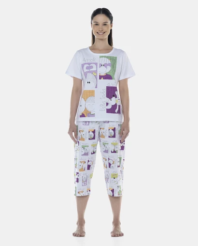 Pijama Feminino Adulto Manga Curta e Corsário