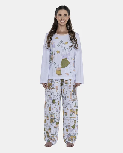 Pijama Feminino Adulto Manga Longa e Calça