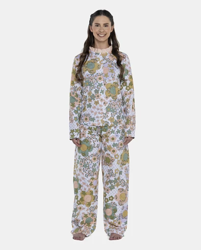Pijama Feminino Adulto Manga Longa e Calça