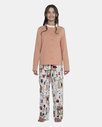 Pijama Feminino Adulto Manga Longa e Calça