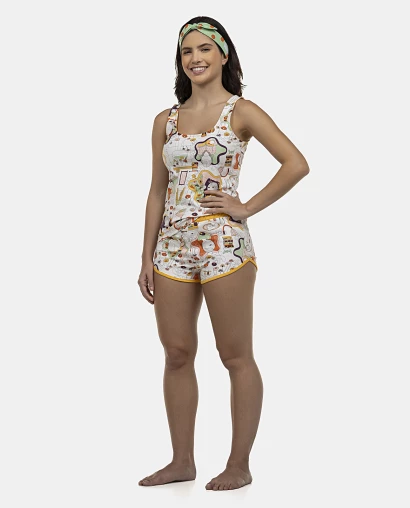 Pijama Feminino Adulto Regata e Short Cotton
