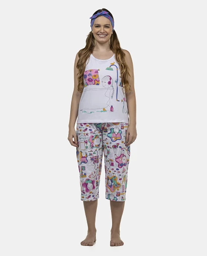Pijama Feminino Adulto Regata e Corsário