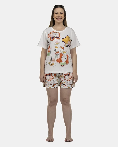 Pijama Feminino Adulto Manga Curta e Short