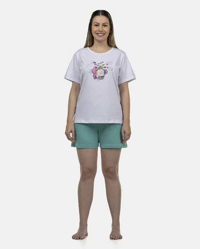 Pijama Feminino Adulto Manga Curta e Bermuda