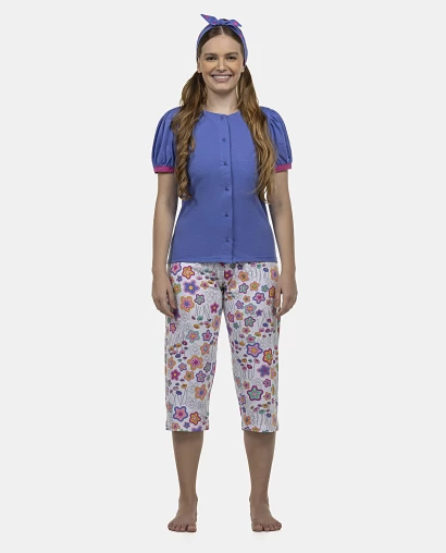 Pijama Feminino Adulto Manga Curta Aberta e Corsário