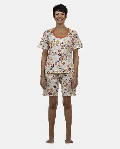 Pijama Feminino Adulto Manga Curta Aberto e Bermuda