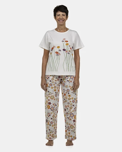 Pijama Feminino Adulto Manga Curta e Calça
