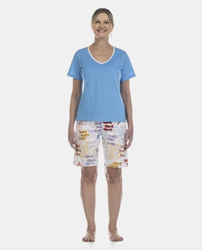 Pijama Feminino Adulto Manga Curta e Bermuda