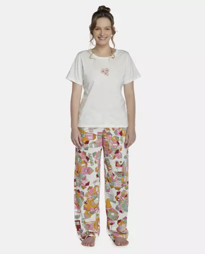 Pijama Feminino Adulto Manga Curta e Calça