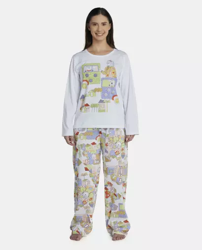Pijama Feminino Adulto Manga Longa e Calça