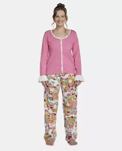 Pijama Feminino Adulto Manga Longa e Calça