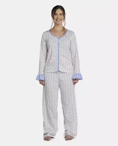 Pijama Feminino Adulto Manga Longa e Calça