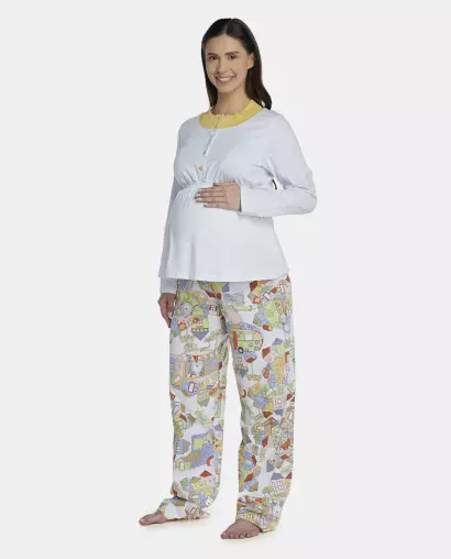 Pijama Feminino Adulto Gestante Manga Longa e Calça