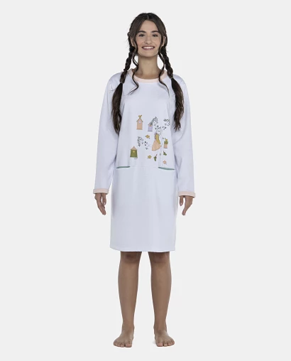 Camisão Feminino Adulto Manga Longa Com Bolsos Moletinho