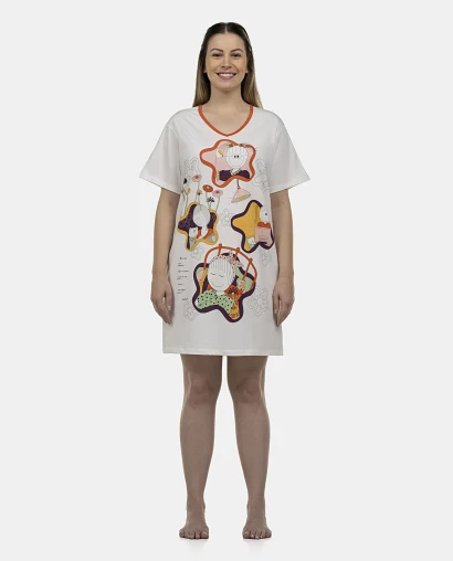 Camisão Feminino Adulto Manga Curta Decote V