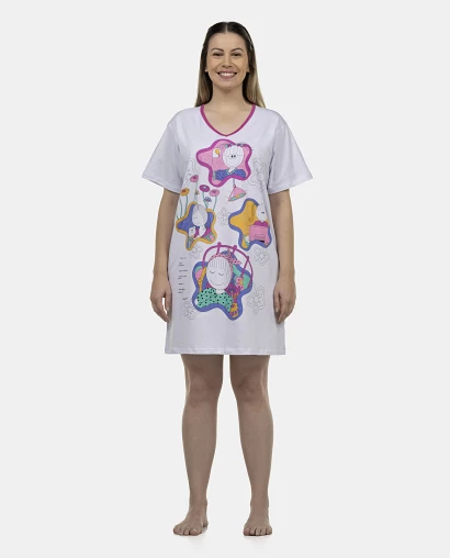 Camisão Feminino Adulto Manga Curta Decote V