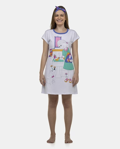 Camisão Feminino Adulto Manga Curta Acinturado