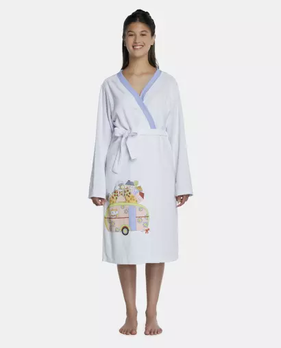 Roupão Feminino Adulto Manga Longa Traspassado Com Bolsos Atoalhado