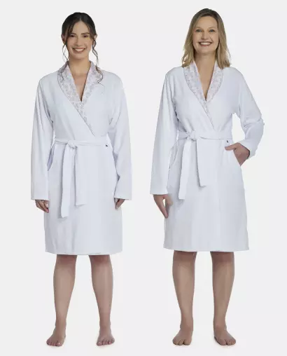 Roupão Feminino Adulto Manga Longa Traspassado Com Bolsos Atoalhado