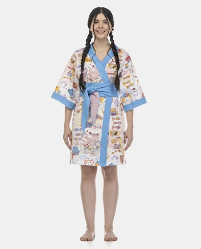 Robe Feminino Adulto Manga Curta