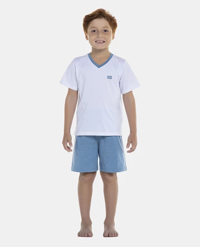 Pijama Masculino Kids Manga Curta e Bermuda Decote V